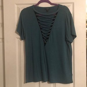 Teal Express Deep V Tee